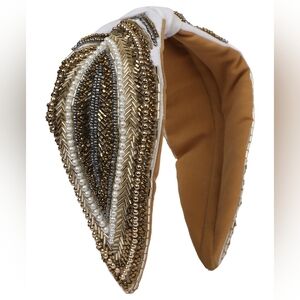 Elegant Gold and White Beaded Headband NWT